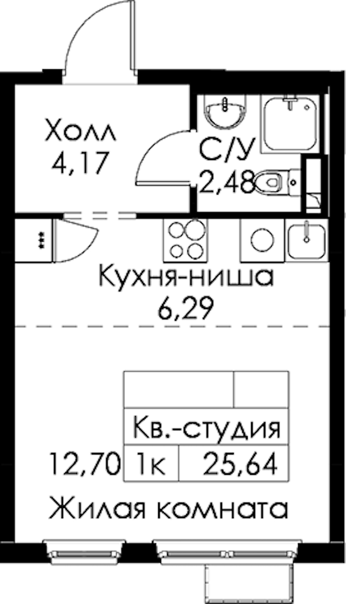 Квартира студия 25.64 м², 9/15 эт., ЖК «Янинский лес»